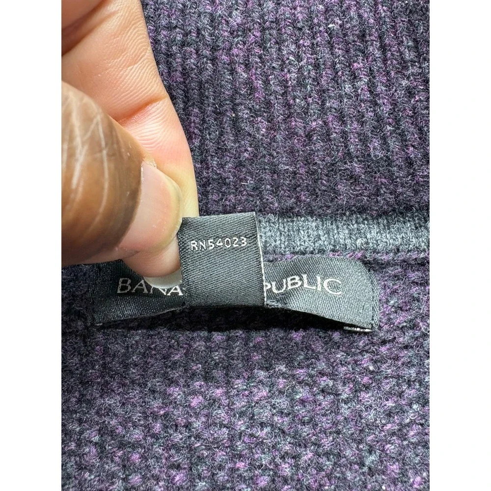Banana Republic Mens Purple Merino Wool Blend Shawl Collar Sweater Large Patch